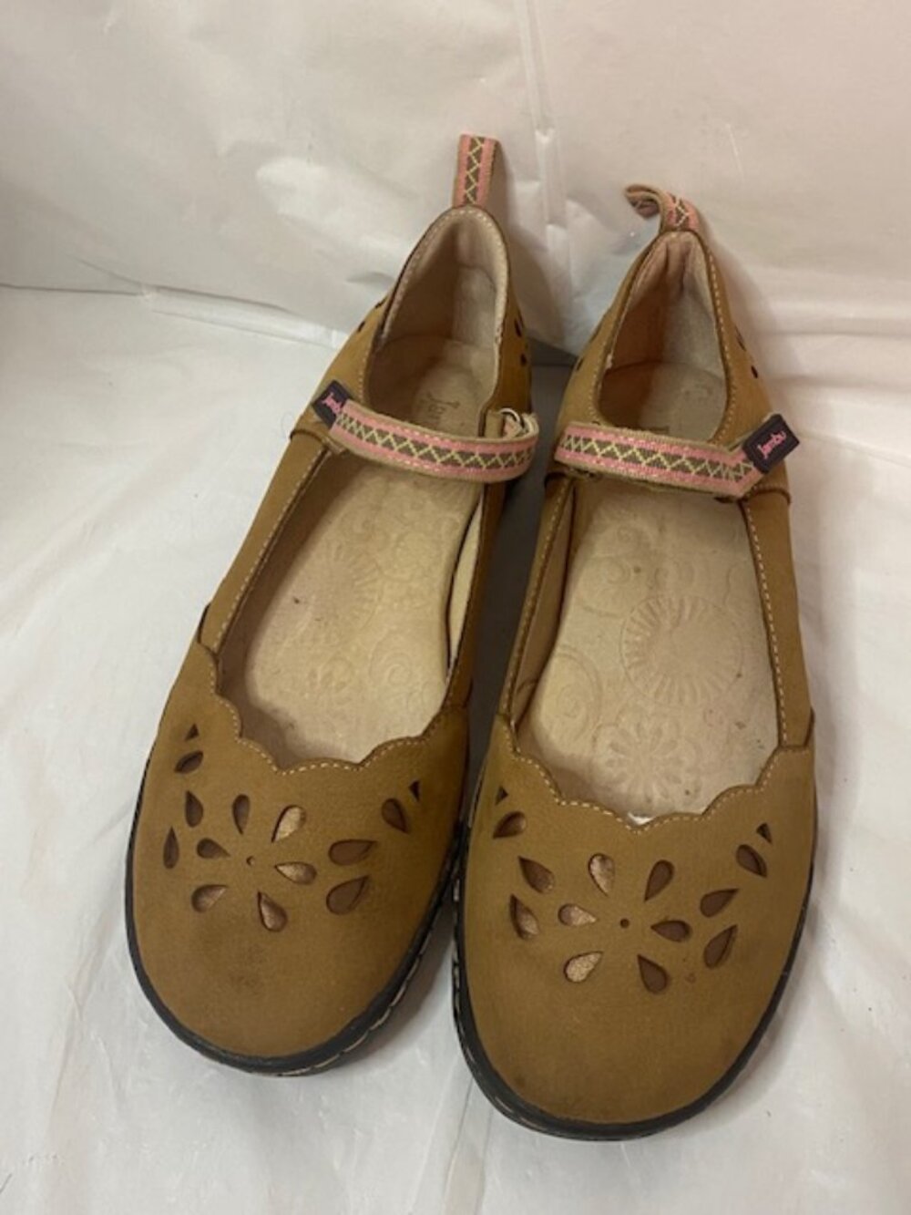 JBU by Jambu Deep Sea Encore Mary Jane Leather Flats in tan, women's size 9M